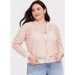 Torrid Cotton Pink Zip Up Lace Bomber Jacket 2X